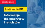 na niebieskim tle napis: rozliczenie PIT, informacje dla rencistów i emerytów